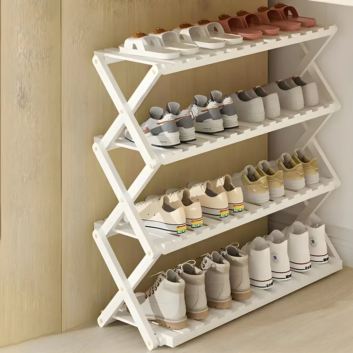 Foldable Metal Entryway Black Free Standing Shoe Rack Image - 42