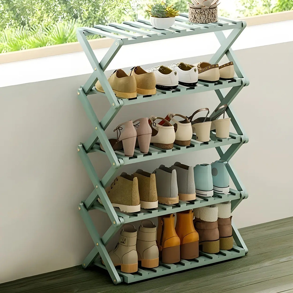 Foldable Metal Entryway Black Free Standing Shoe Rack Image - 44