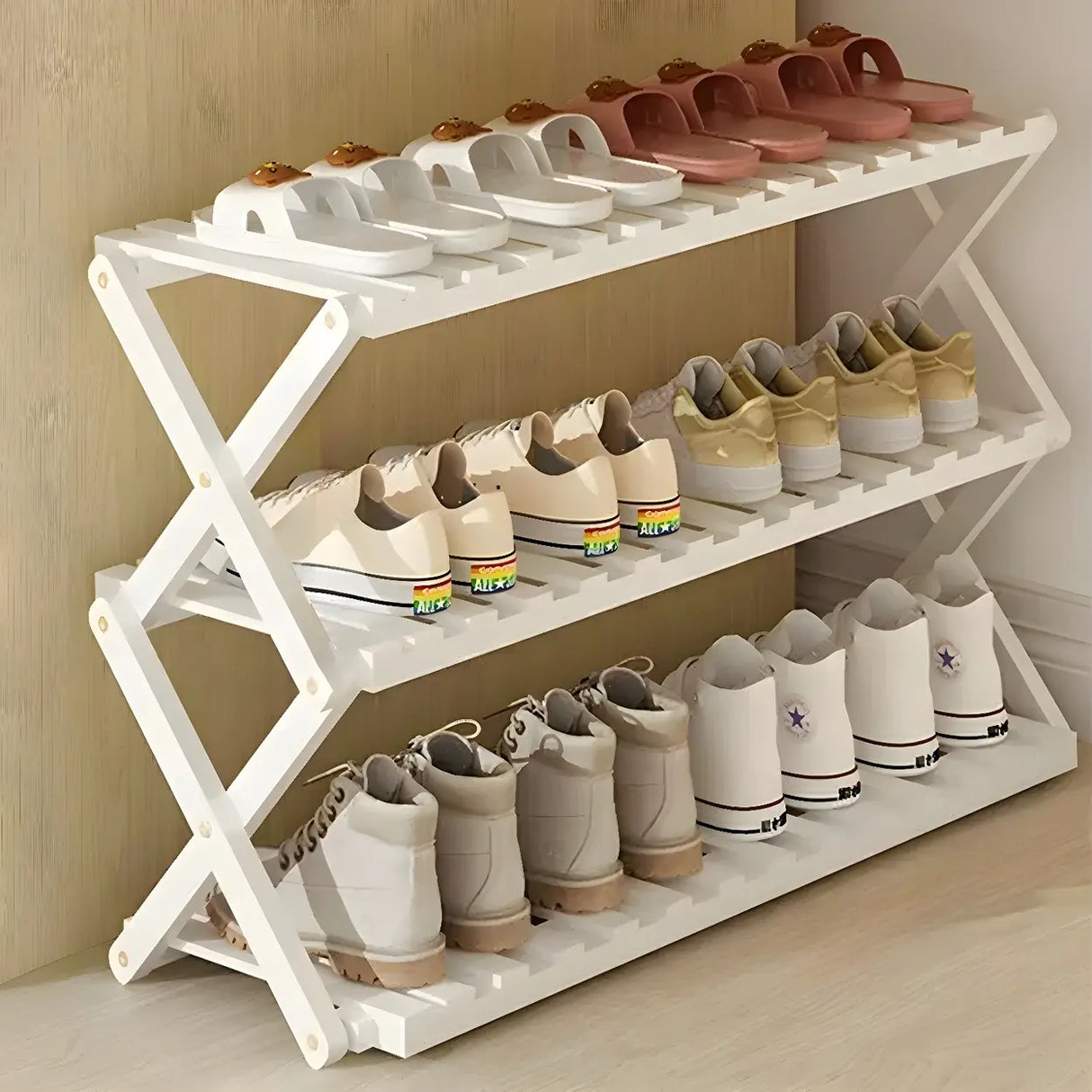 Foldable Metal Entryway Black Free Standing Shoe Rack Image - 45