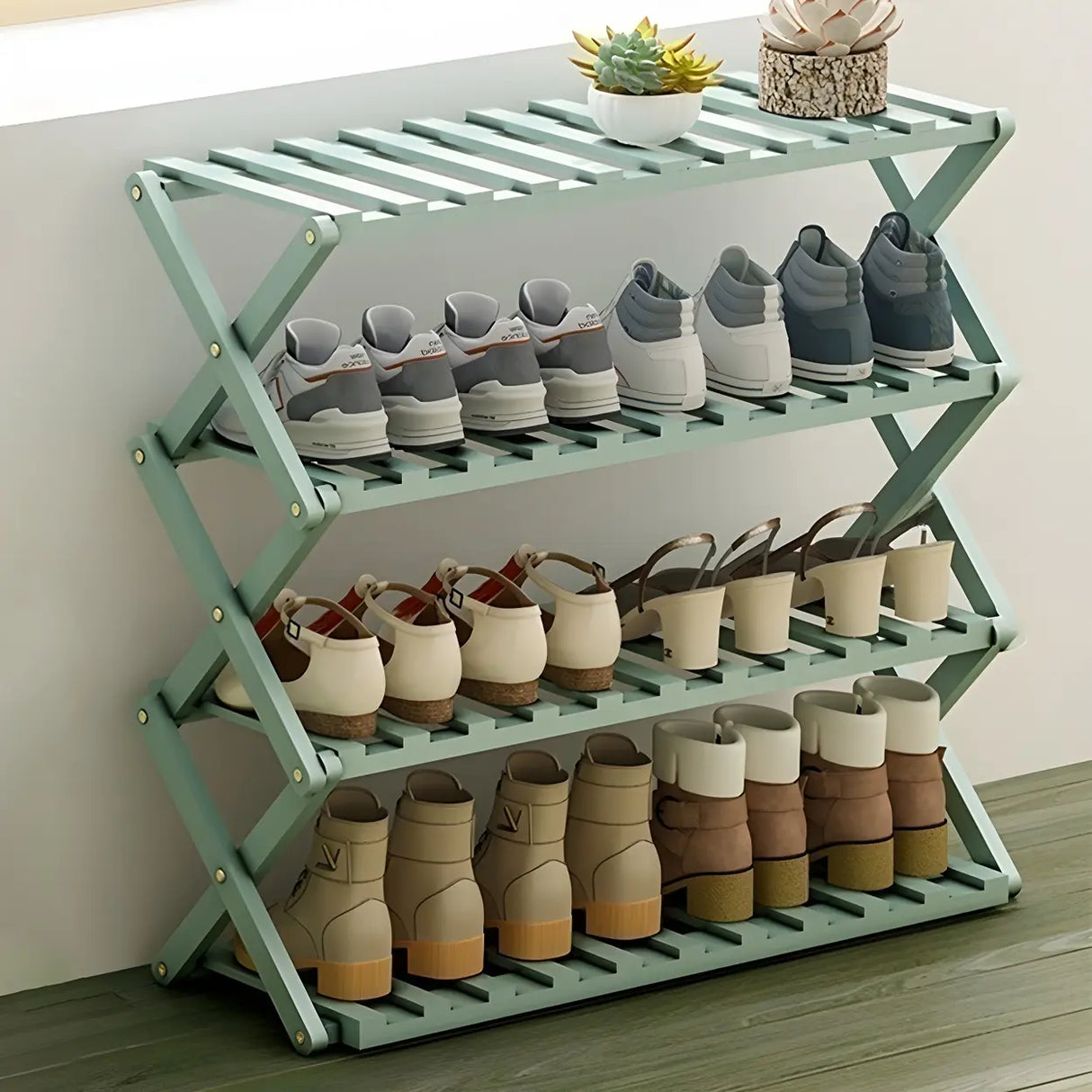 Foldable Metal Entryway Black Free Standing Shoe Rack Image - 46