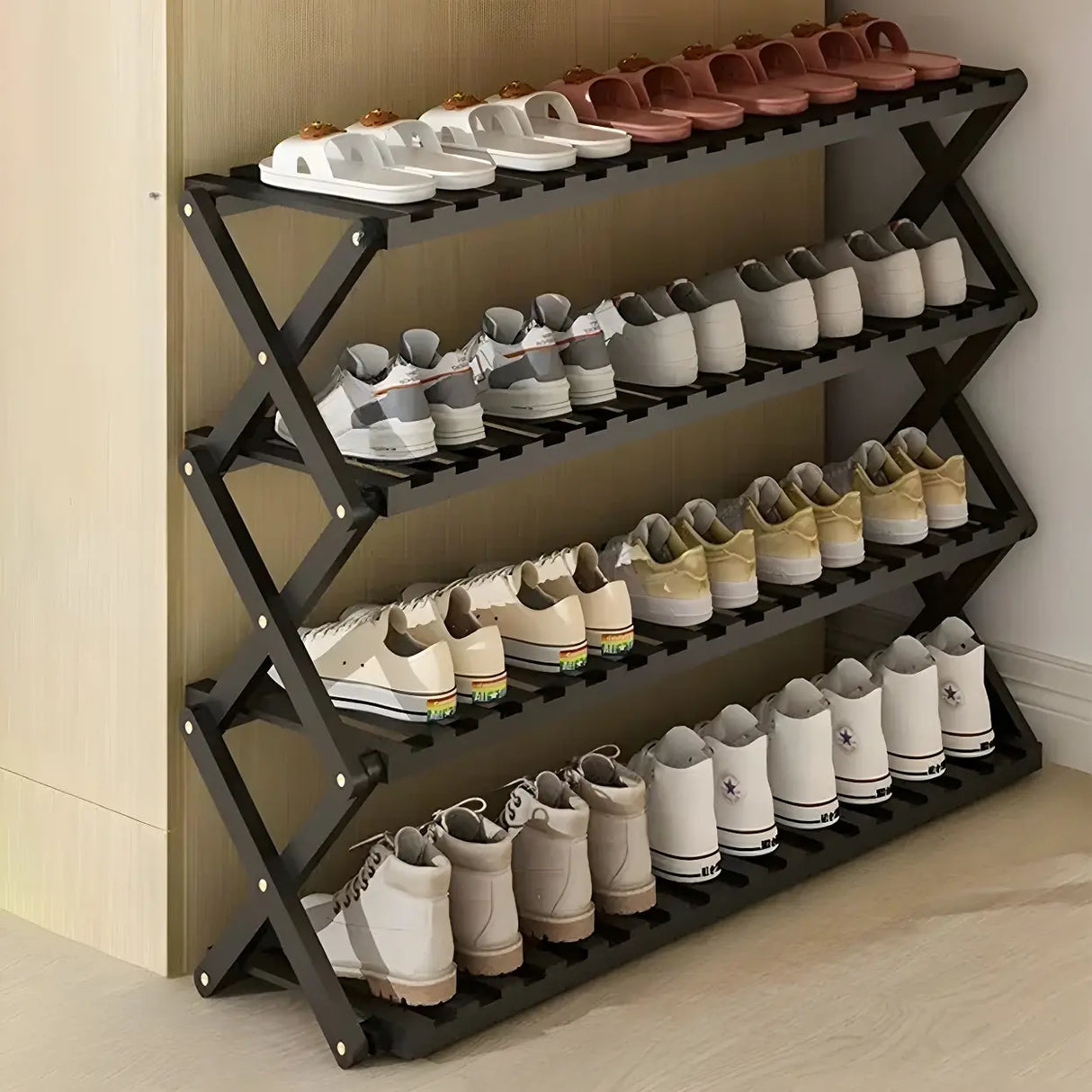 Foldable Metal Entryway Black Free Standing Shoe Rack Image - 47
