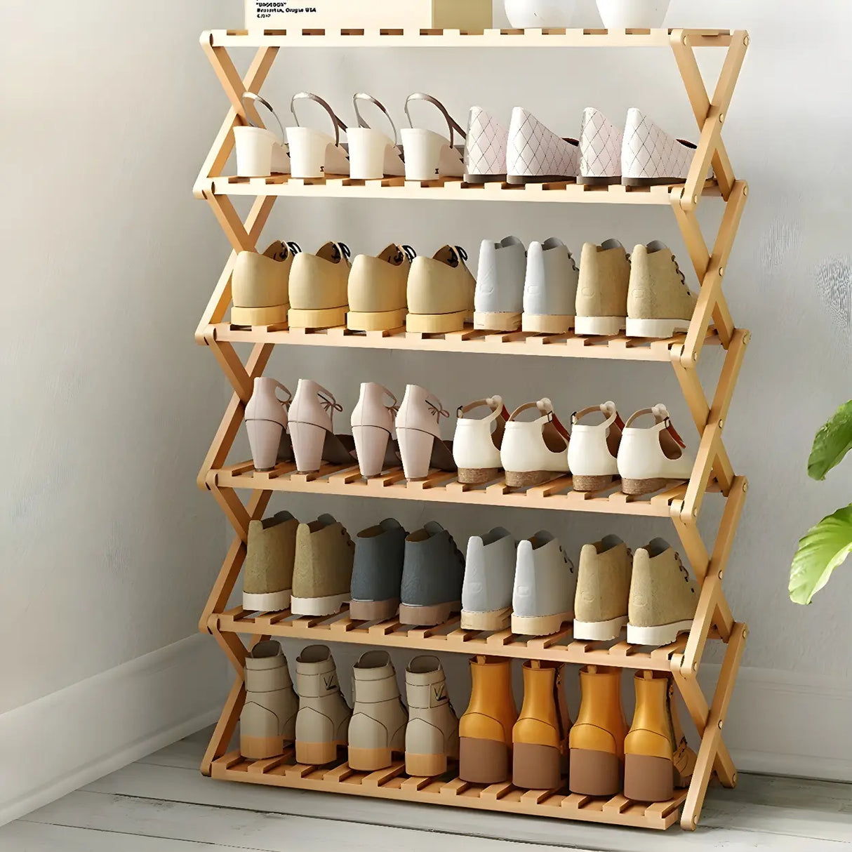 Foldable Metal Entryway Black Free Standing Shoe Rack Image - 5