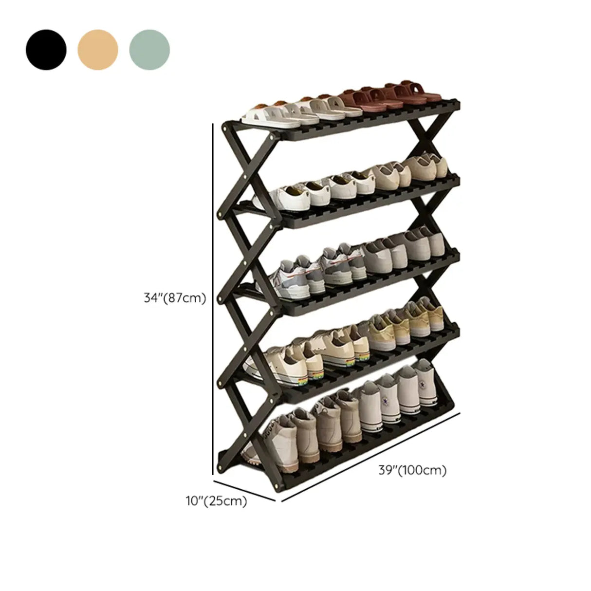 Foldable Metal Entryway Black Free Standing Shoe Rack Image - 55