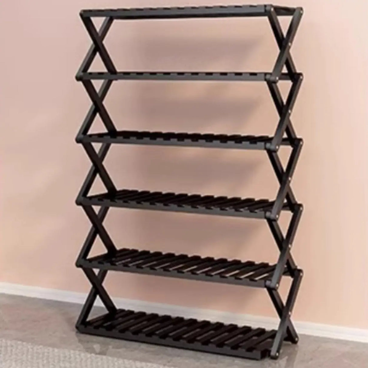 Foldable Metal Entryway Black Free Standing Shoe Rack Image - 6
