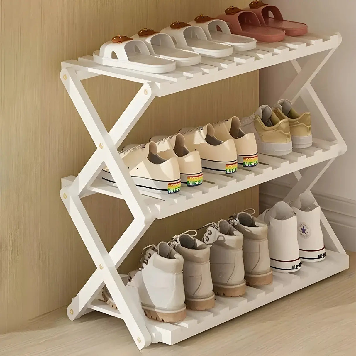 Foldable Metal Entryway Black Free Standing Shoe Rack Image - 8