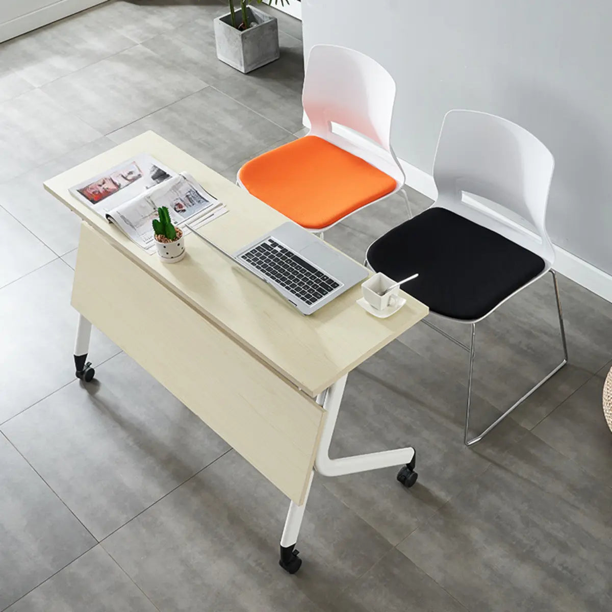 Foldable Movable Wooden Shelf Double Computer Desk Image - 1