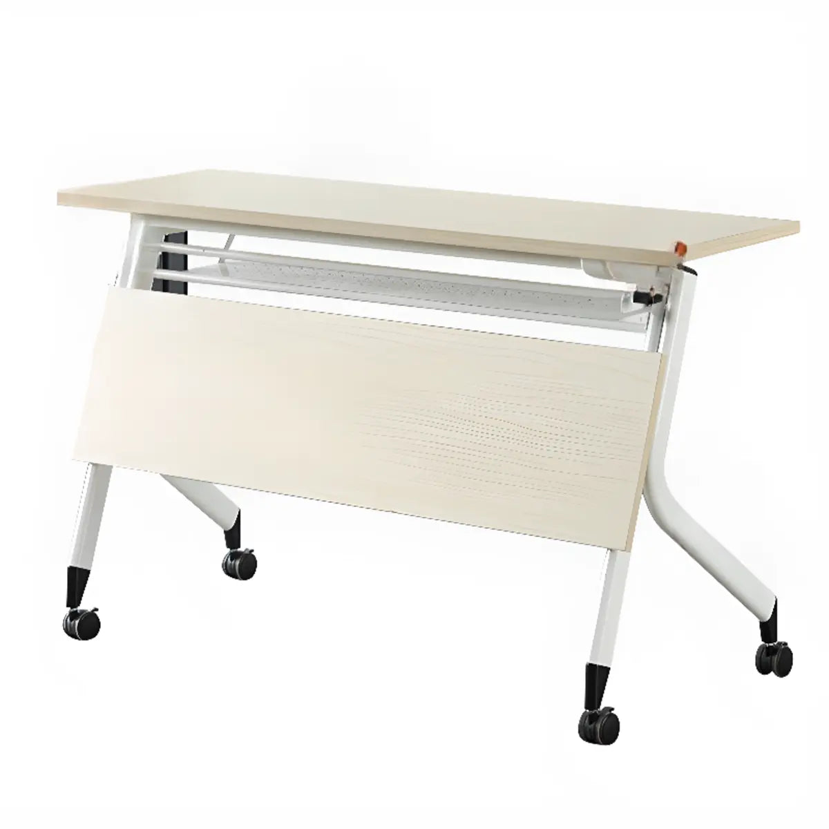 Foldable Movable Wooden Shelf Double Computer Desk Image - 11