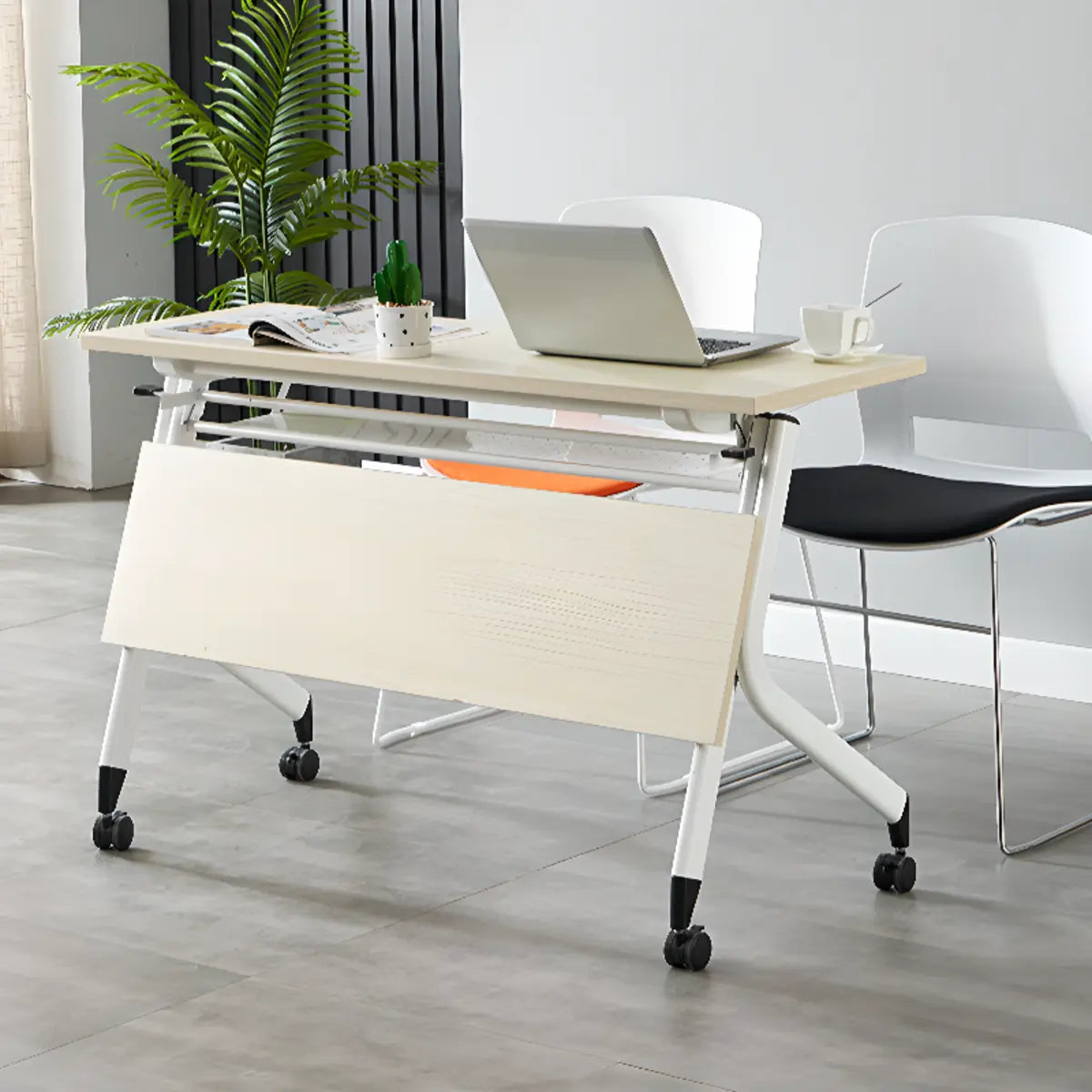 Foldable Movable Wooden Shelf Double Computer Desk Image - 3