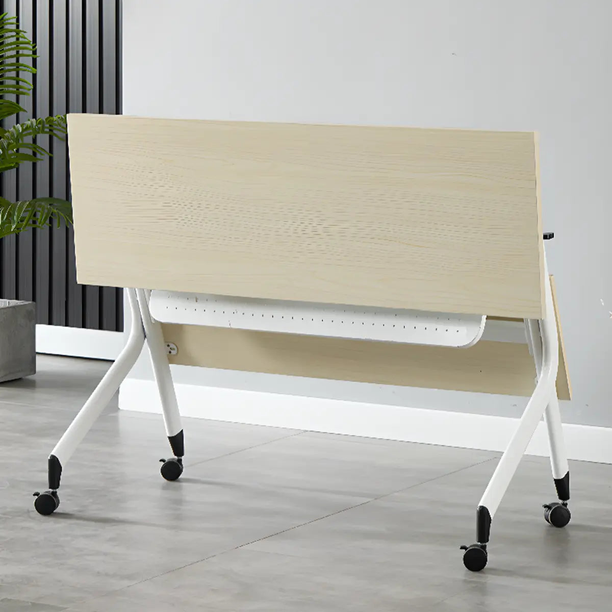 Foldable Movable Wooden Shelf Double Computer Desk Image - 4