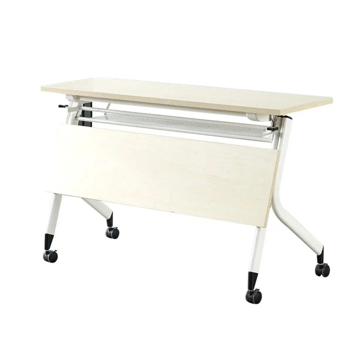 Foldable Movable Wooden Shelf Double Computer Desk Image - 5