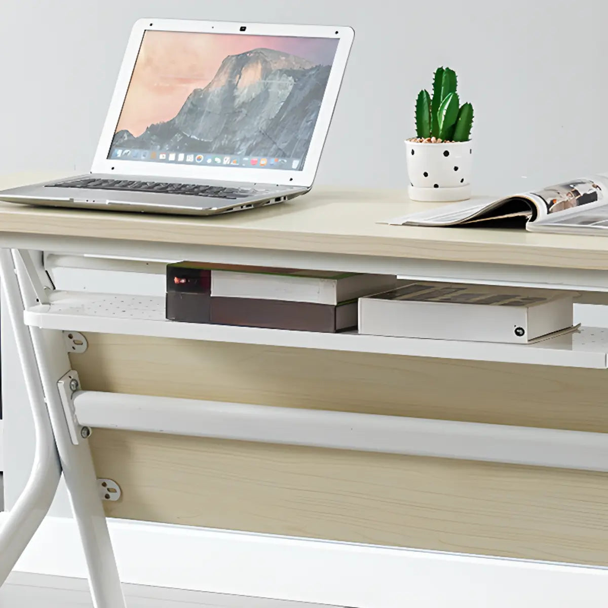 Foldable Movable Wooden Shelf Double Computer Desk Image - 8