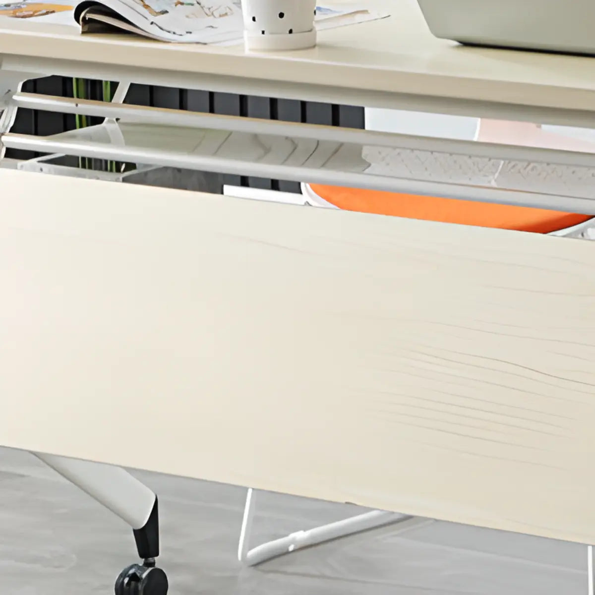 Foldable Movable Wooden Shelf Double Computer Desk Image - 9