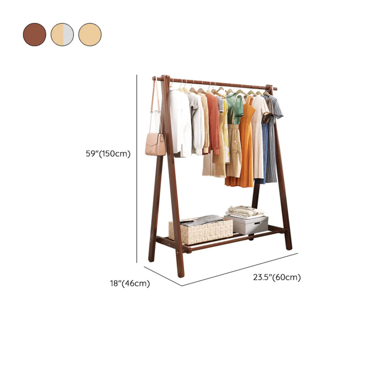 Foldable Natural Pine Open Storage Shelves Coat Rack