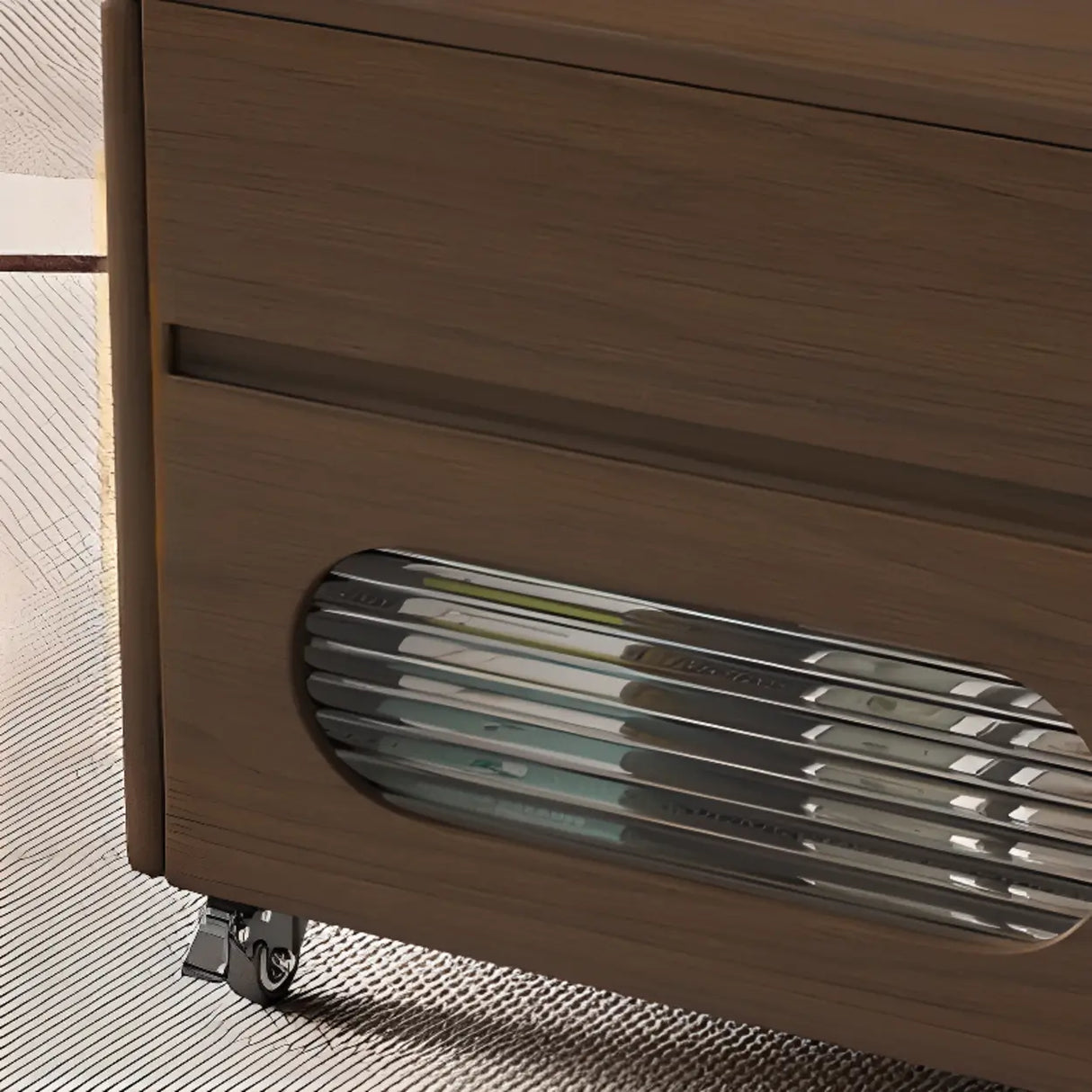 Foldable Oval Brown Wood Drawer Coffee Table with Wheel Image - 6