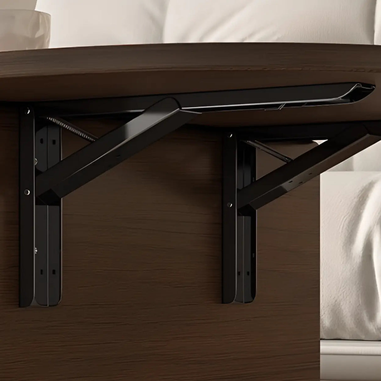 Foldable Oval Brown Wood Drawer Coffee Table with Wheel Image - 8