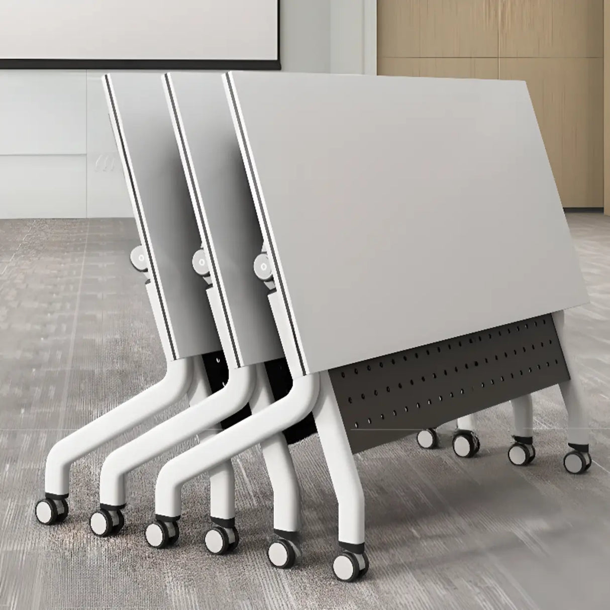 Foldable Rectangle Exterior Shelf Casters Writing Desk Image - 3