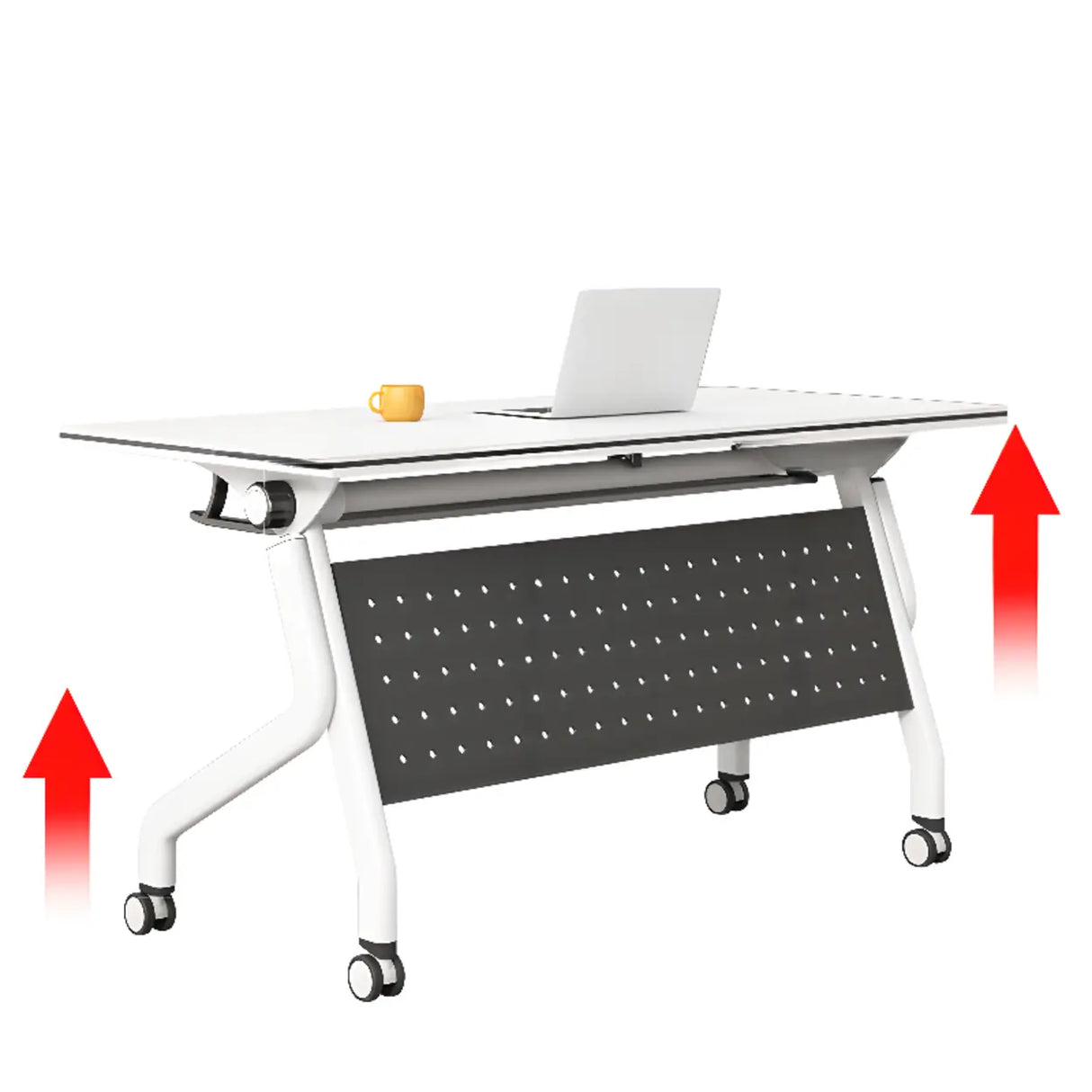 Foldable Rectangle Exterior Shelf Casters Writing Desk Image - 5