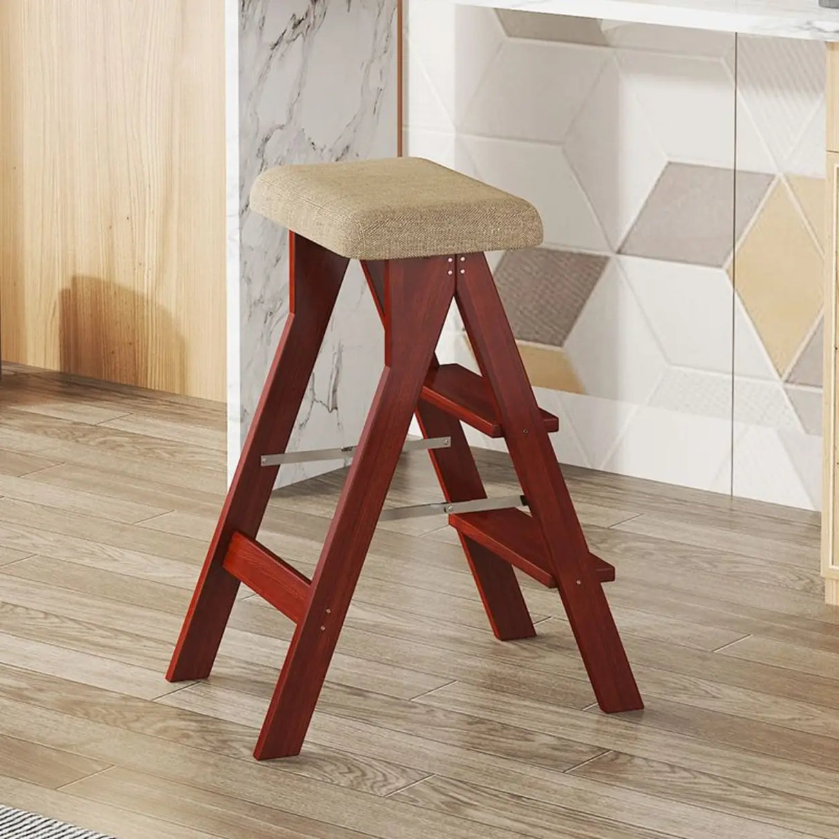 Foldable Rectangle Wooden Frame Bar Stool with Footrest Image - 1