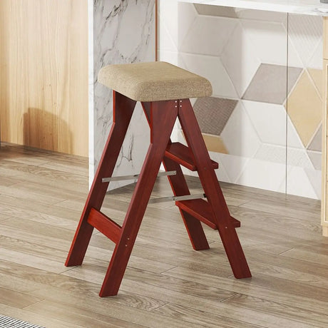 Foldable Rectangle Wooden Frame Bar Stool with Footrest Image - 1