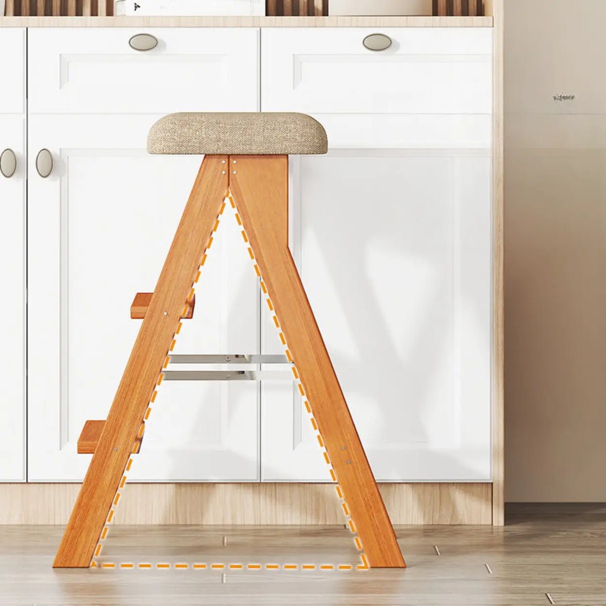 Foldable Rectangle Wooden Frame Bar Stool with Footrest Image - 3