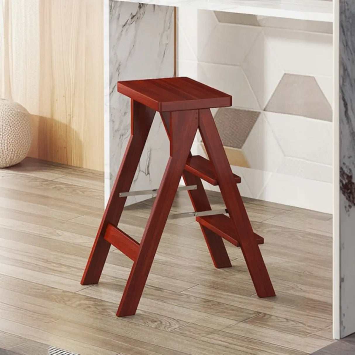 Foldable Rectangle Wooden Frame Bar Stool with Footrest Image - 4