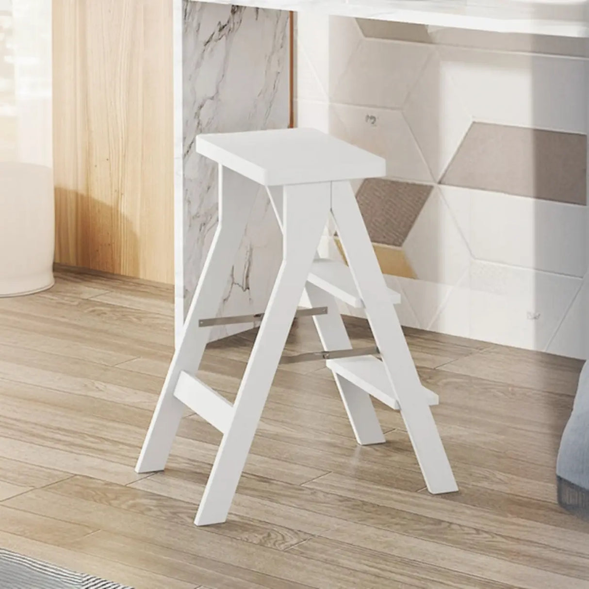 Foldable Rectangle Wooden Frame Bar Stool with Footrest Image - 5