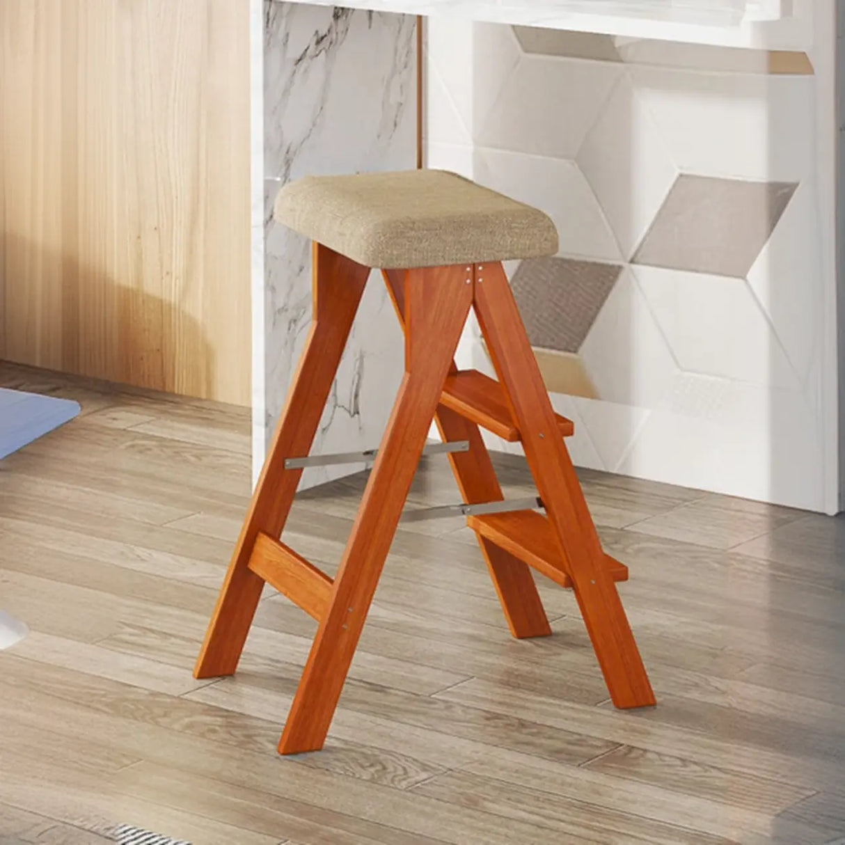 Foldable Rectangle Wooden Frame Bar Stool with Footrest Image - 9
