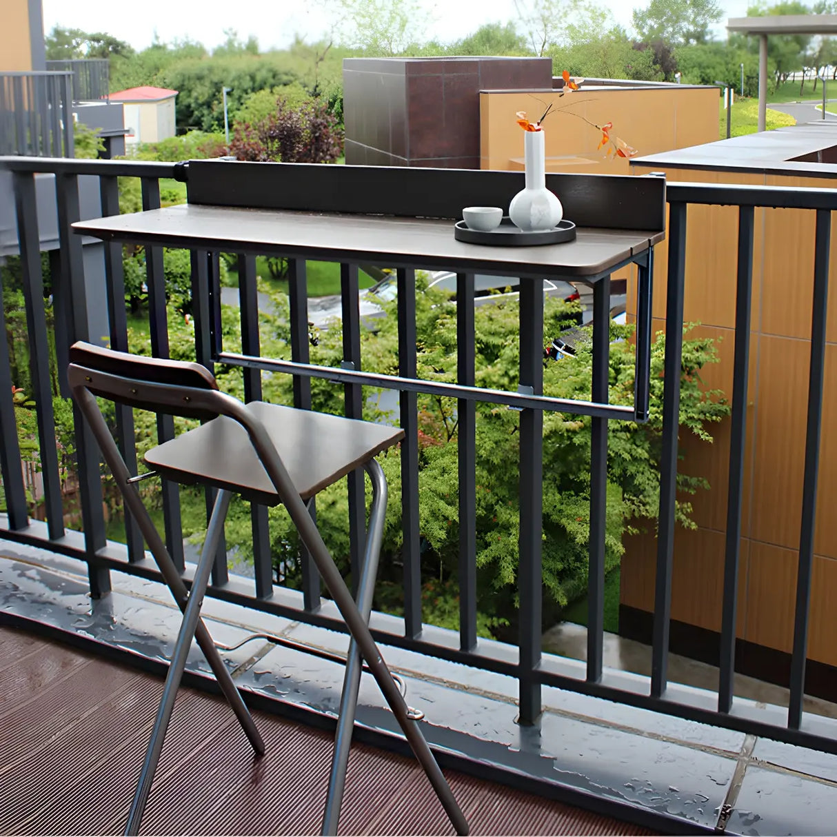 Modern Wood-Like Brown Foldable Rectangle Patio Table Image - 1