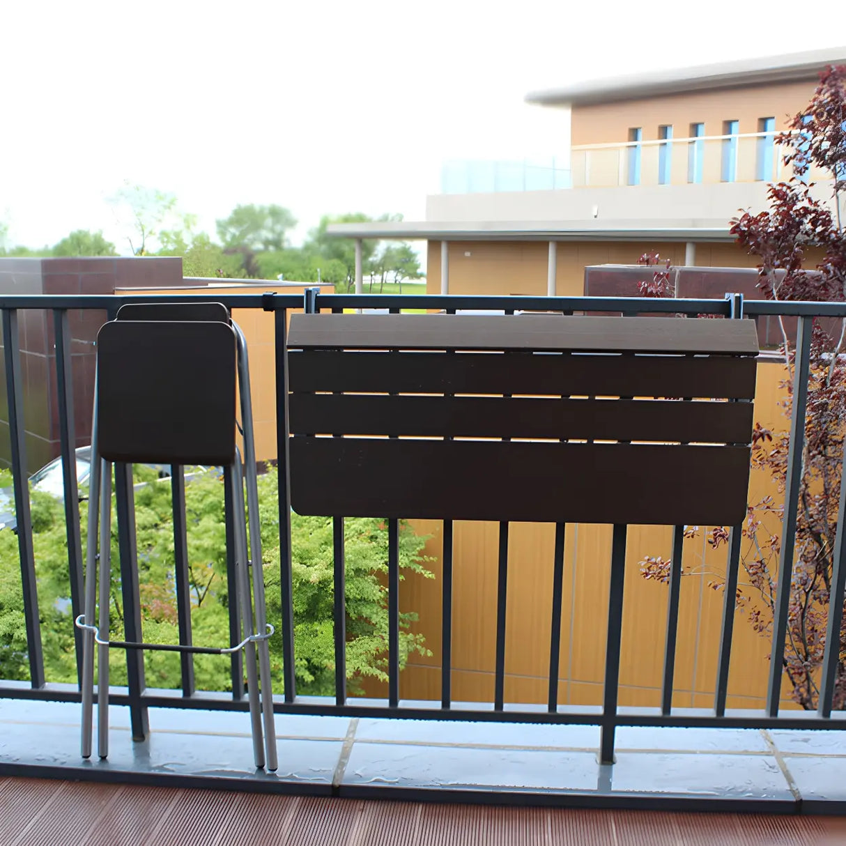 Modern Wood-Like Brown Foldable Rectangle Patio Table Image - 12