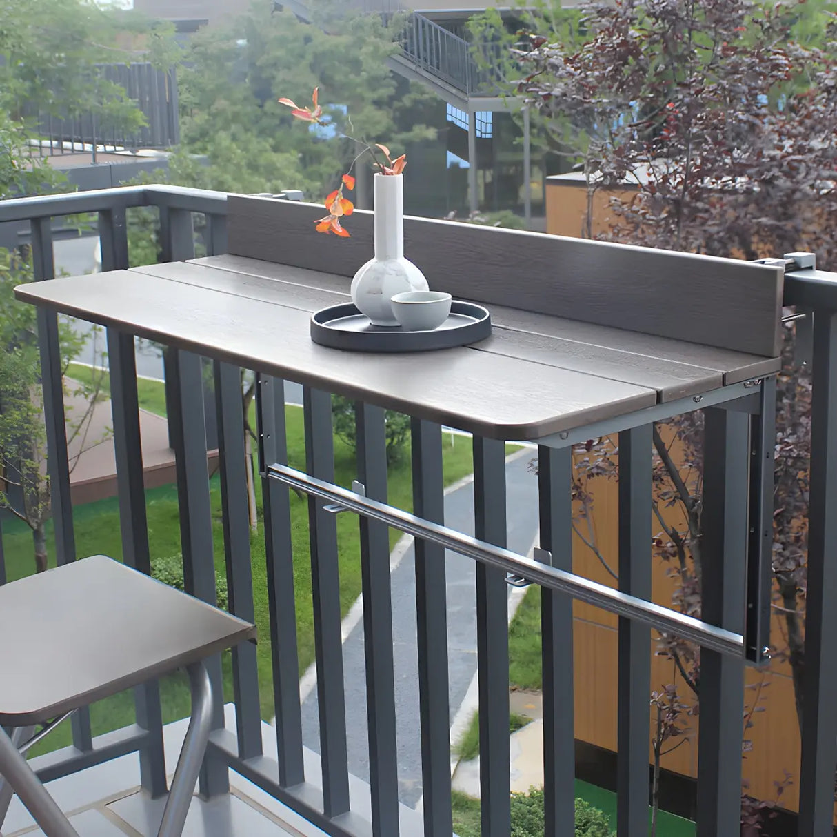 Modern Wood-Like Brown Foldable Rectangle Patio Table Image - 14