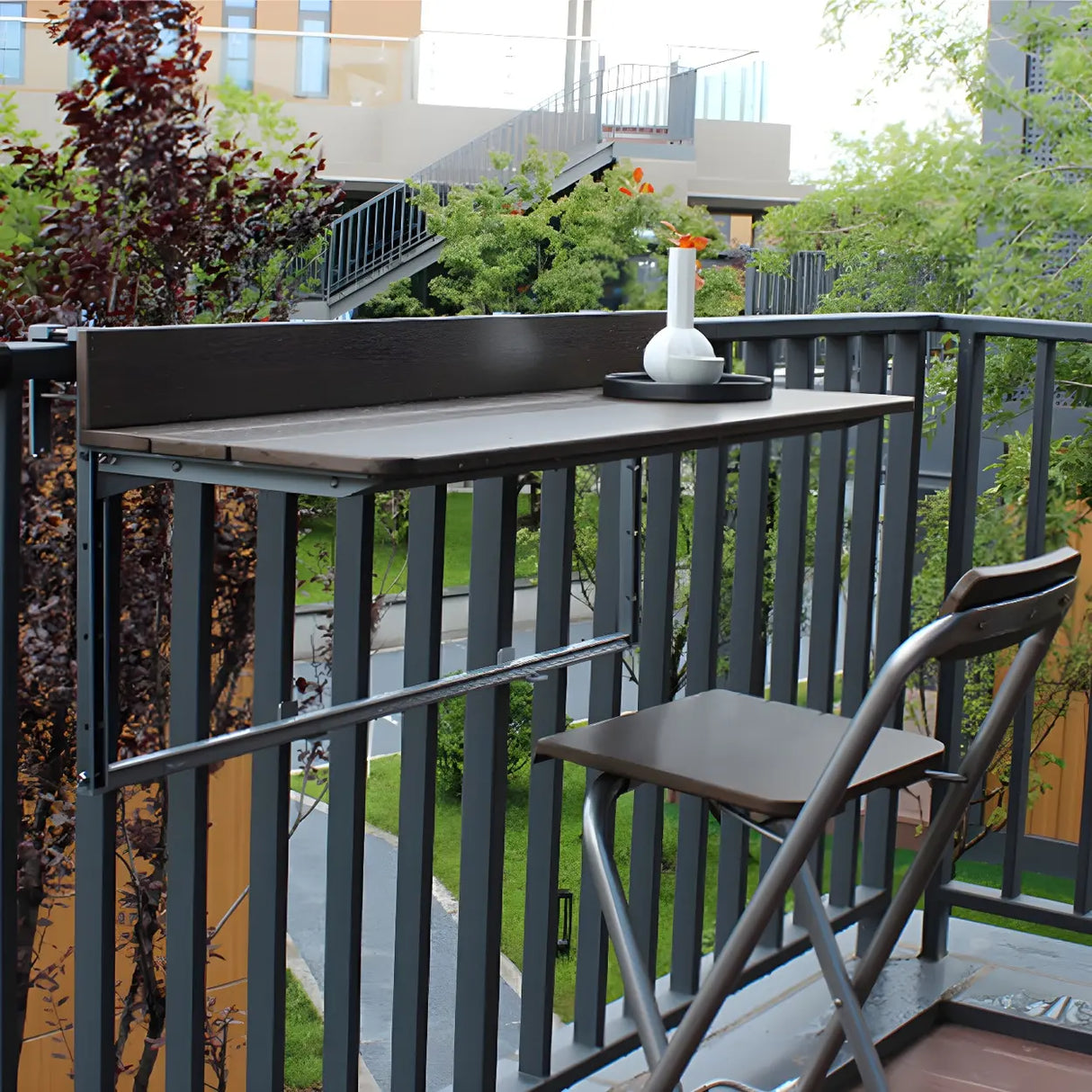 Modern Wood-Like Brown Foldable Rectangle Patio Table Image - 15