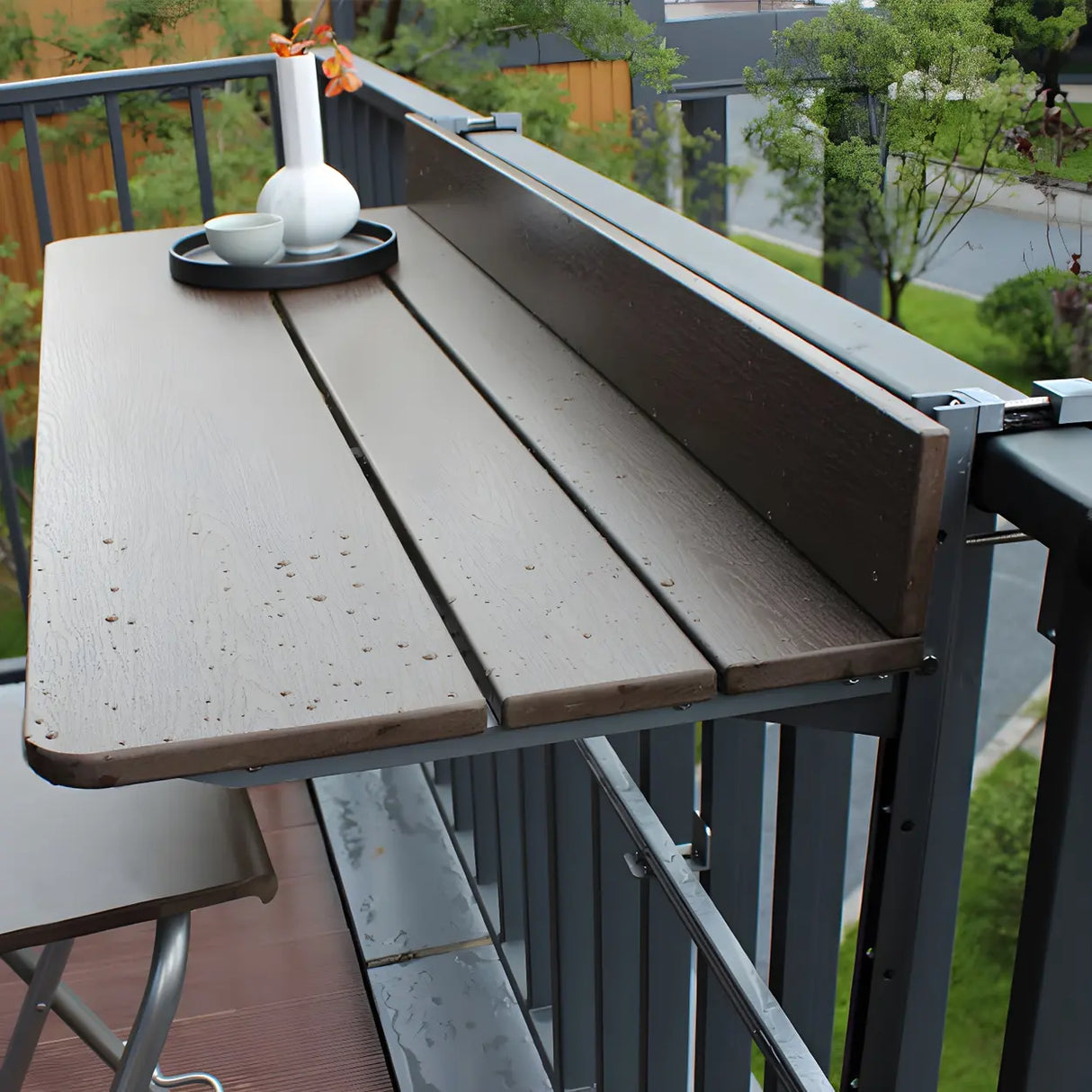 Modern Wood-Like Brown Foldable Rectangle Patio Table Image - 16