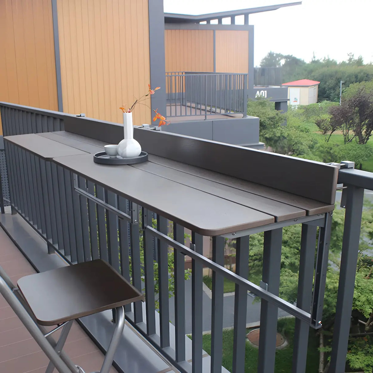 Modern Wood-Like Brown Foldable Rectangle Patio Table Image - 2