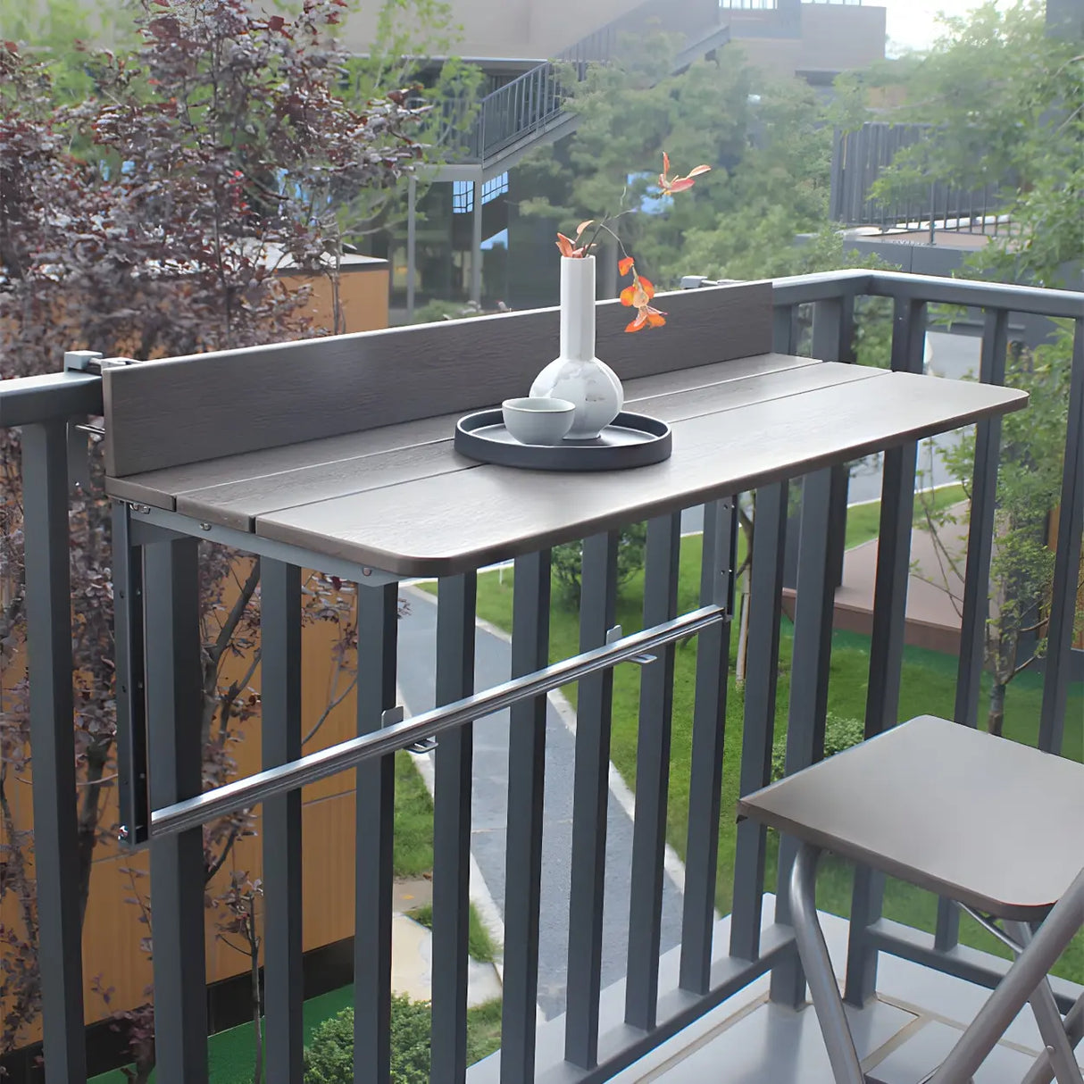 Modern Wood-Like Brown Foldable Rectangle Patio Table Image - 4