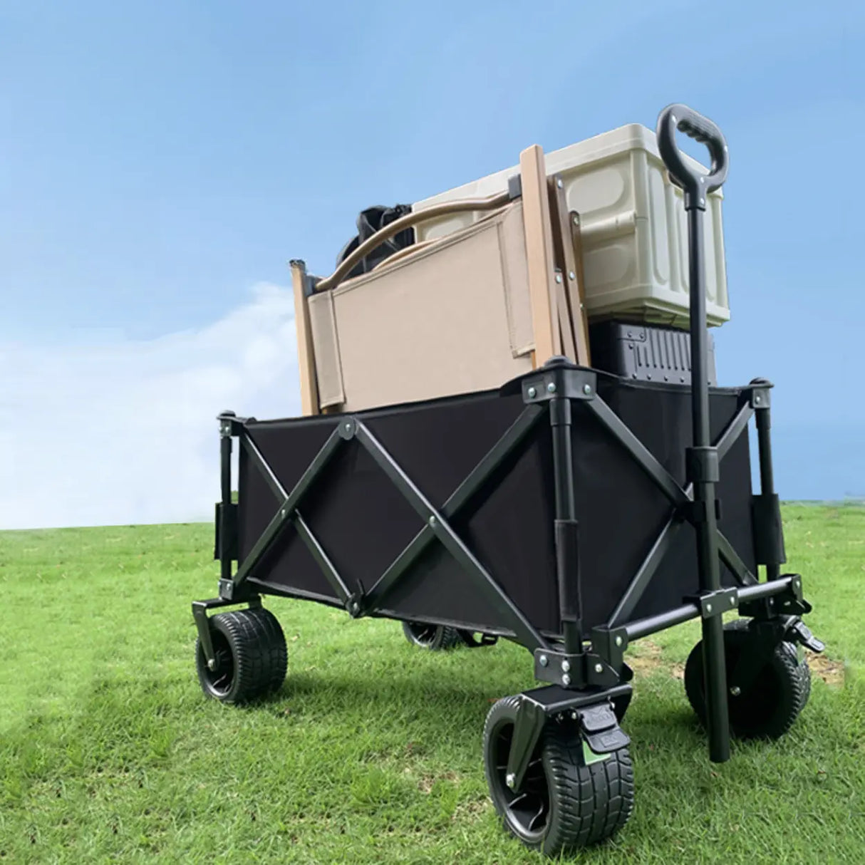 Foldable Removable Black Metal Wagon Cart with Casters Image - 2