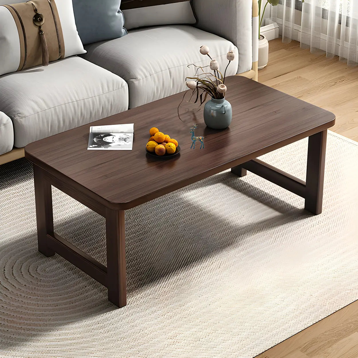 Foldable Scratch Resistant Wood Rectangle Coffee Table Image - 1