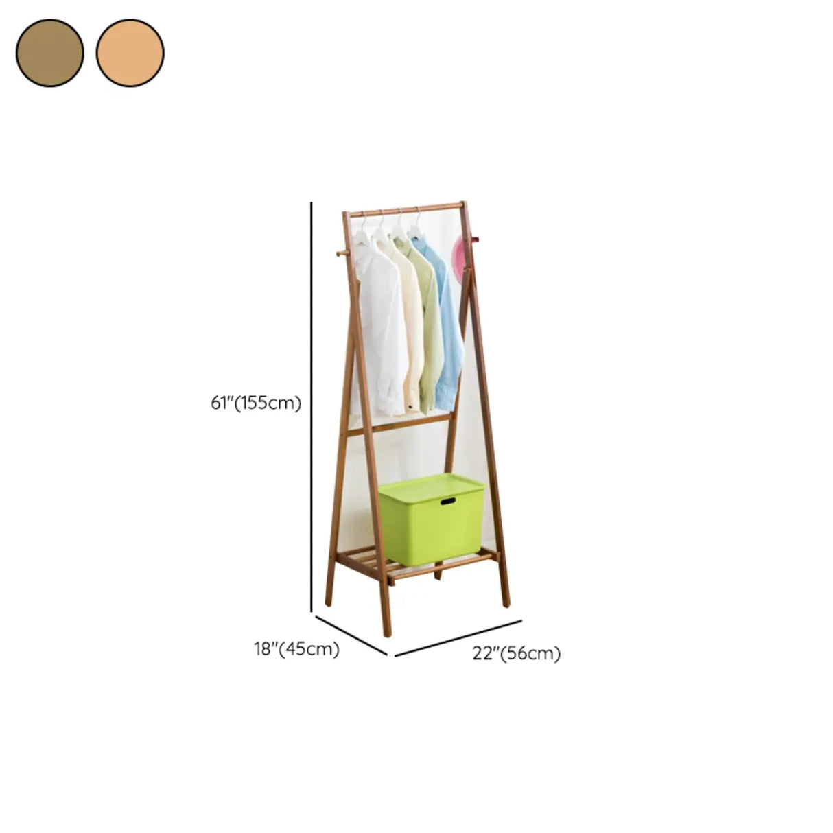 Foldable Tall Bamboo Natural Coat Rack with Storage Shelf