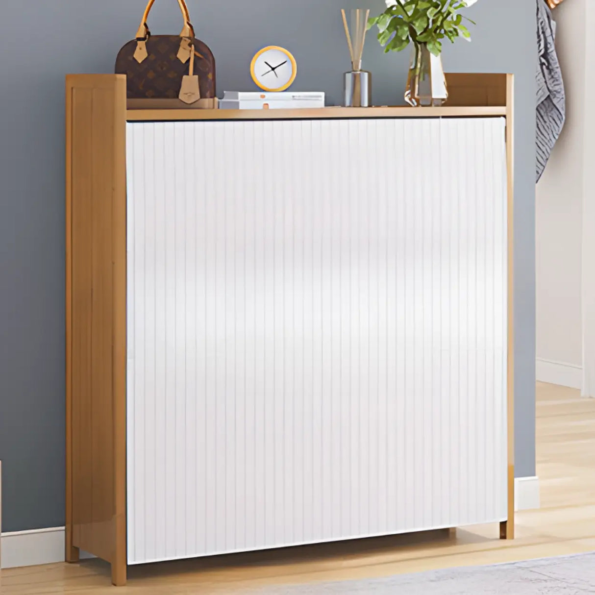 Foldable Tall Brown Bamboo Storage Freestanding Shoe Rack Image - 10