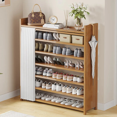 Foldable Tall Brown Bamboo Storage Freestanding Shoe Rack Image - 1