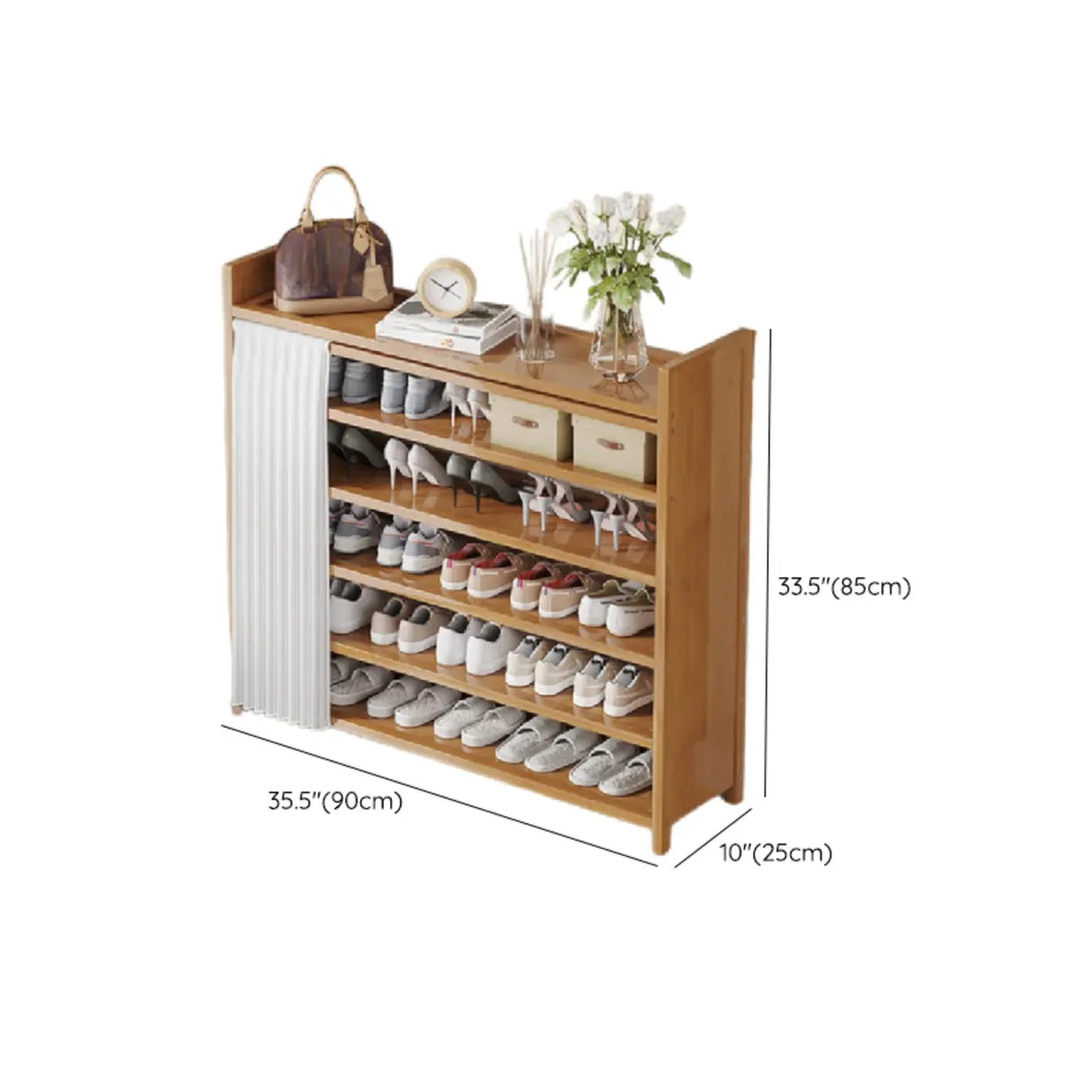 Foldable Tall Brown Bamboo Storage Freestanding Shoe Rack Image - 26