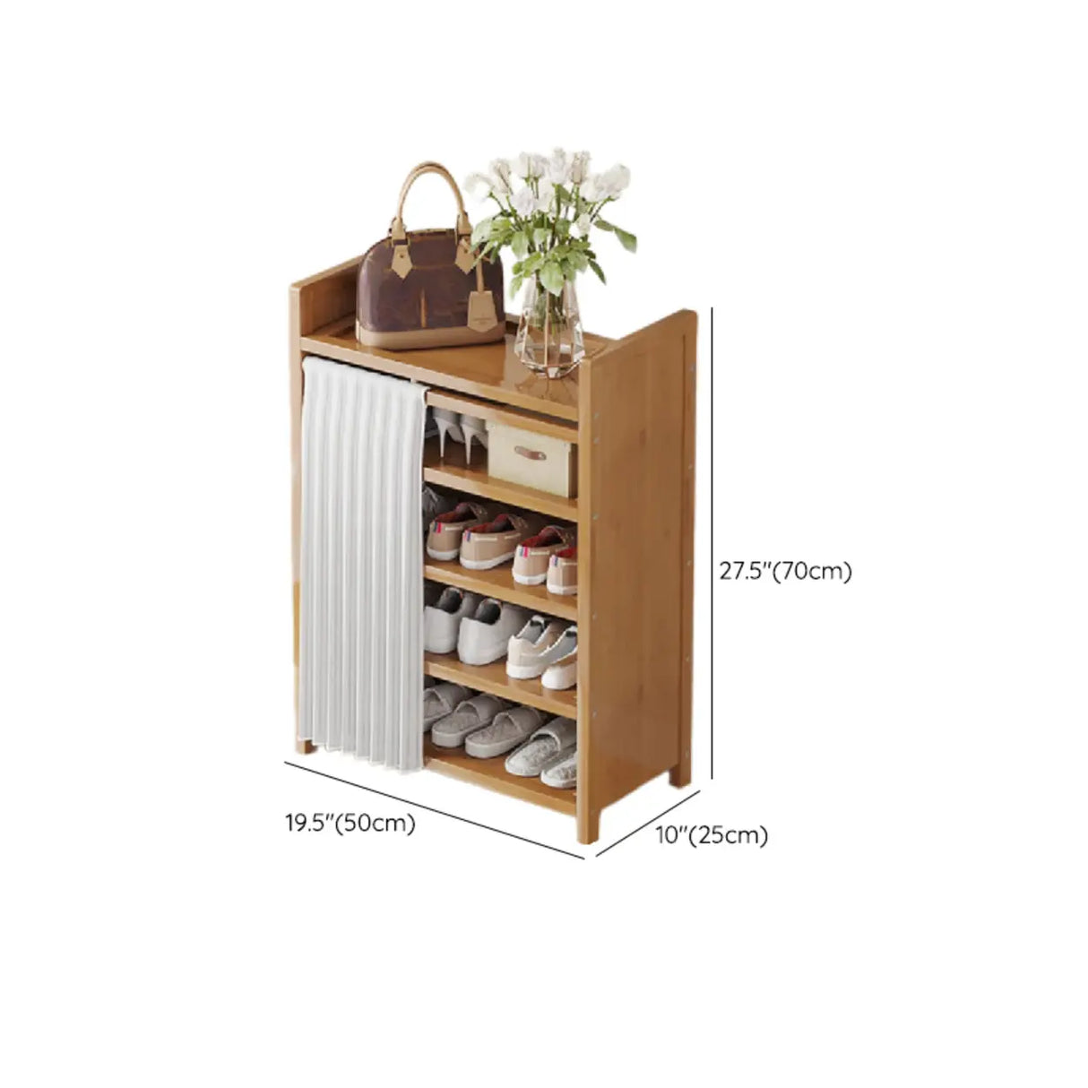 Foldable Tall Brown Bamboo Storage Freestanding Shoe Rack Image - 27
