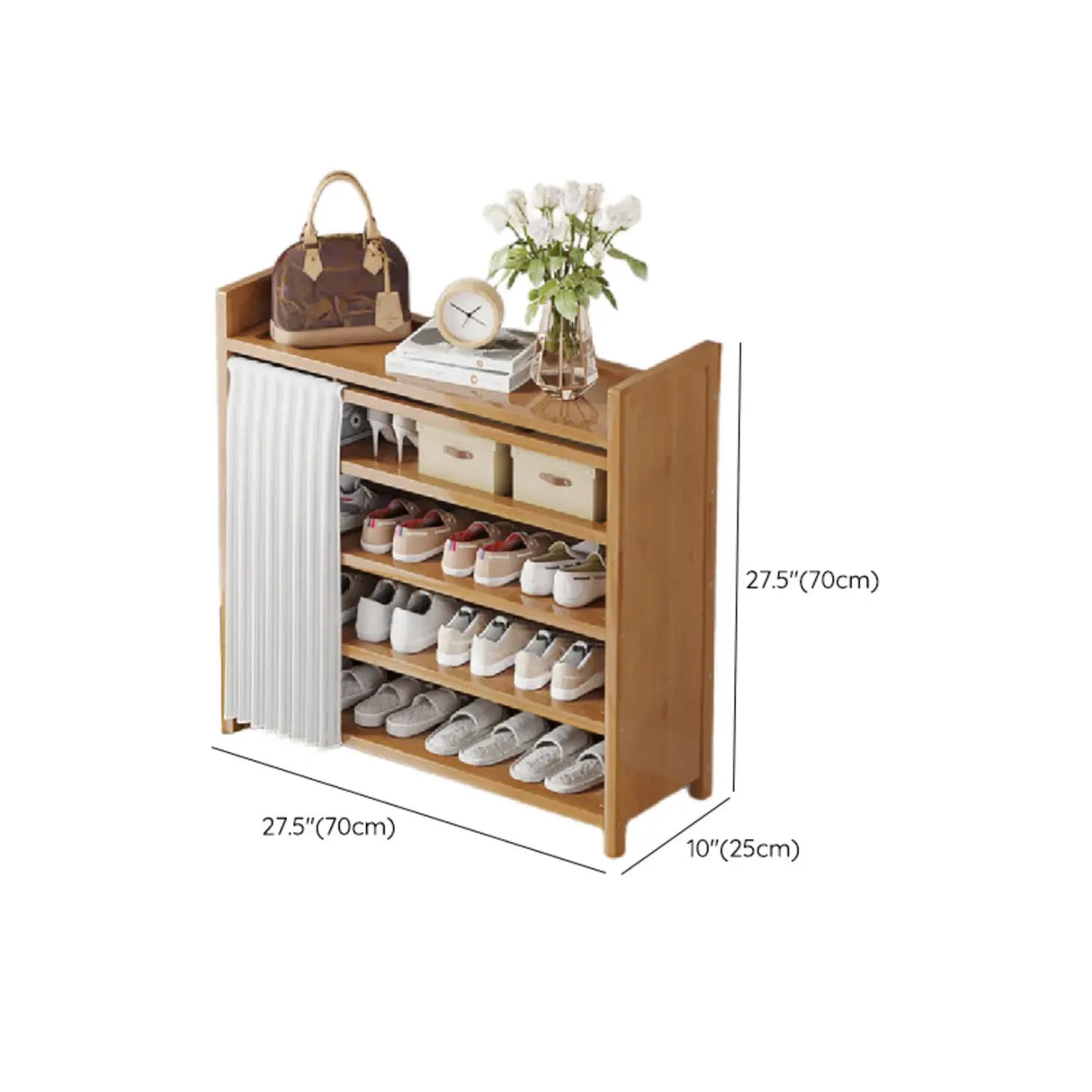 Foldable Tall Brown Bamboo Storage Freestanding Shoe Rack Image - 28