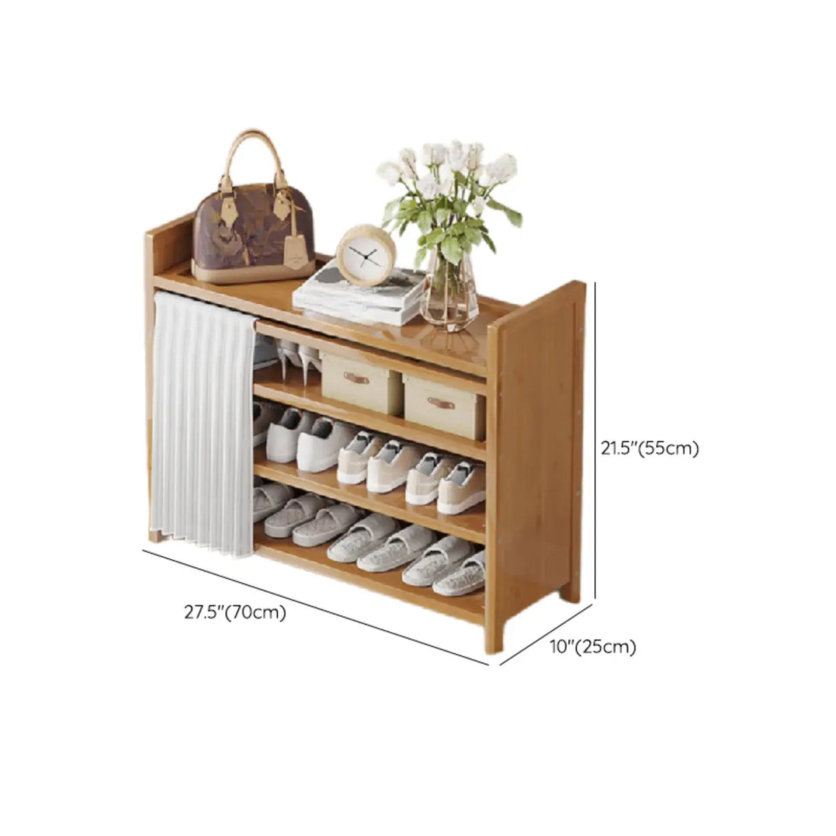 Foldable Tall Brown Bamboo Storage Freestanding Shoe Rack Image - 29