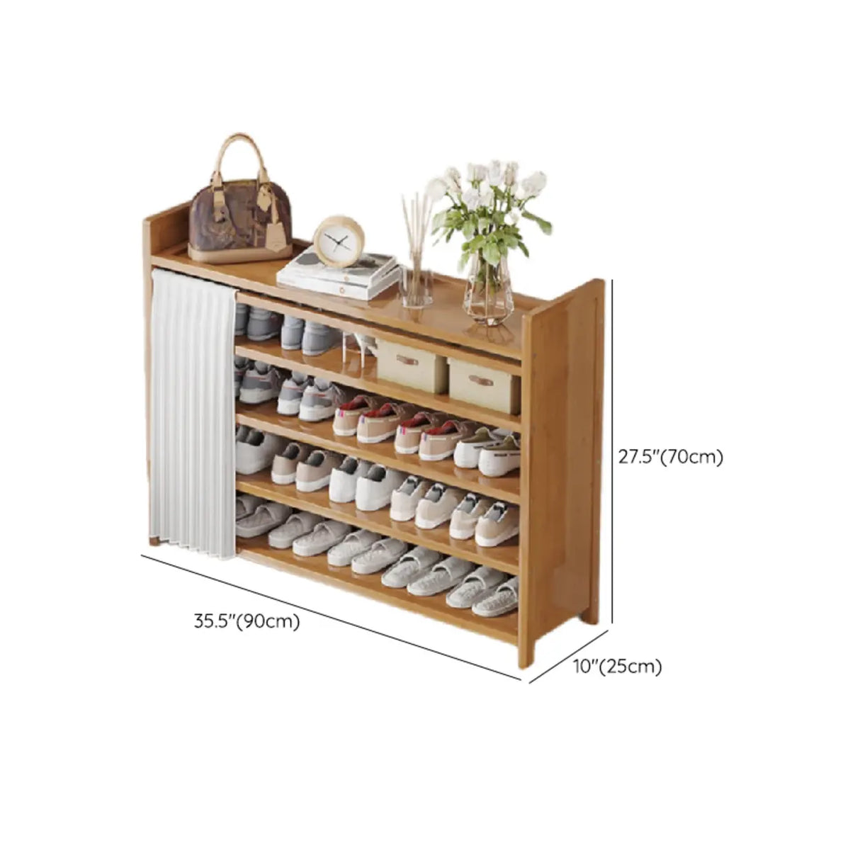 Foldable Tall Brown Bamboo Storage Freestanding Shoe Rack Image - 30