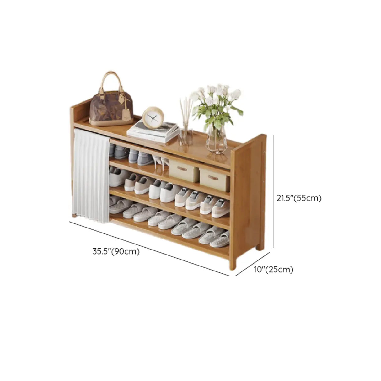 Foldable Tall Brown Bamboo Storage Freestanding Shoe Rack Image - 32