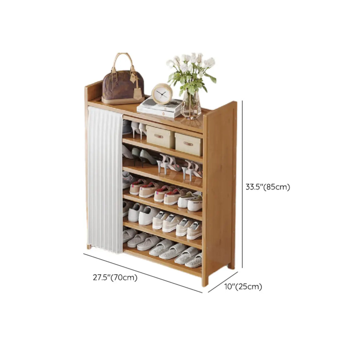 Foldable Tall Brown Bamboo Storage Freestanding Shoe Rack Image - 33