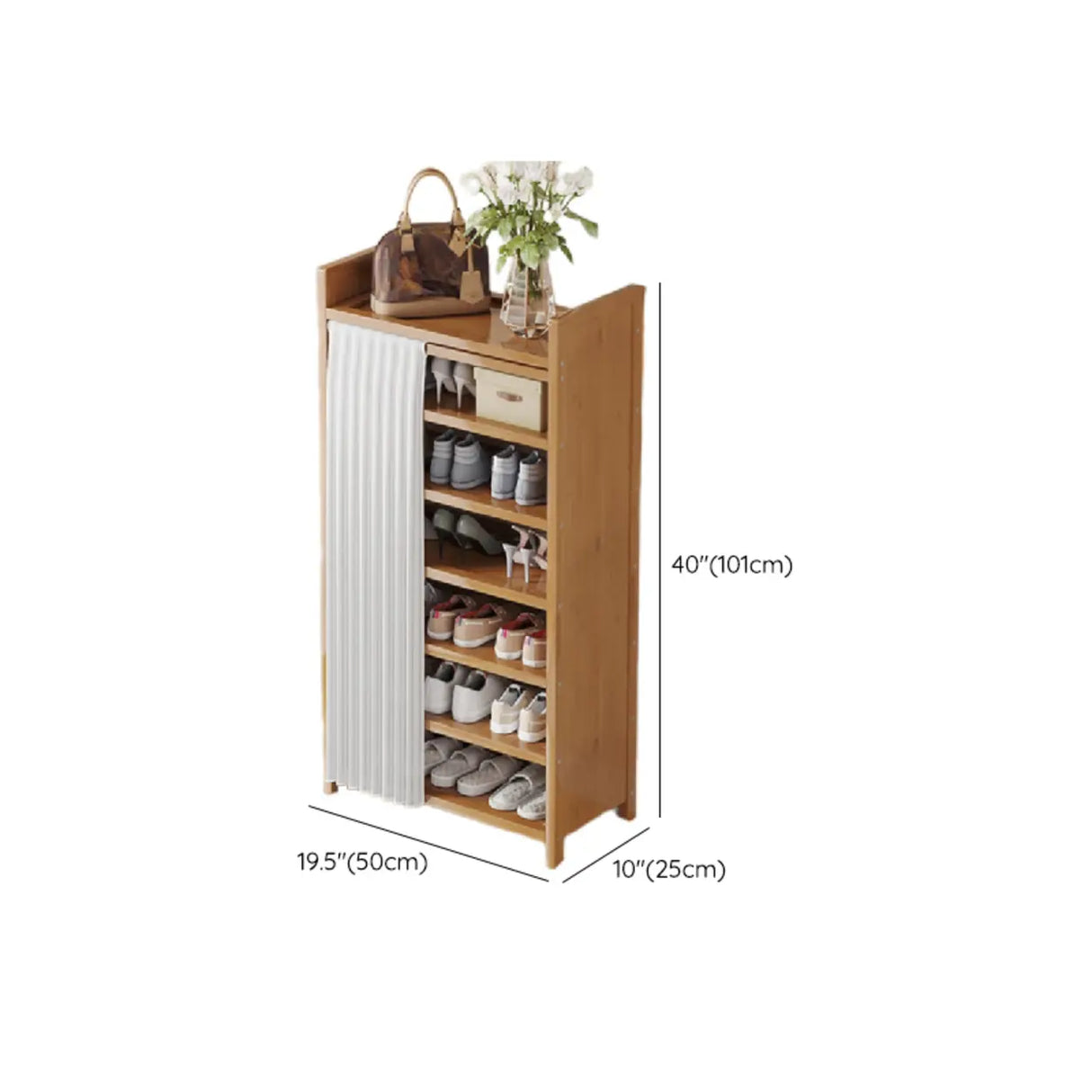 Foldable Tall Brown Bamboo Storage Freestanding Shoe Rack Image - 34