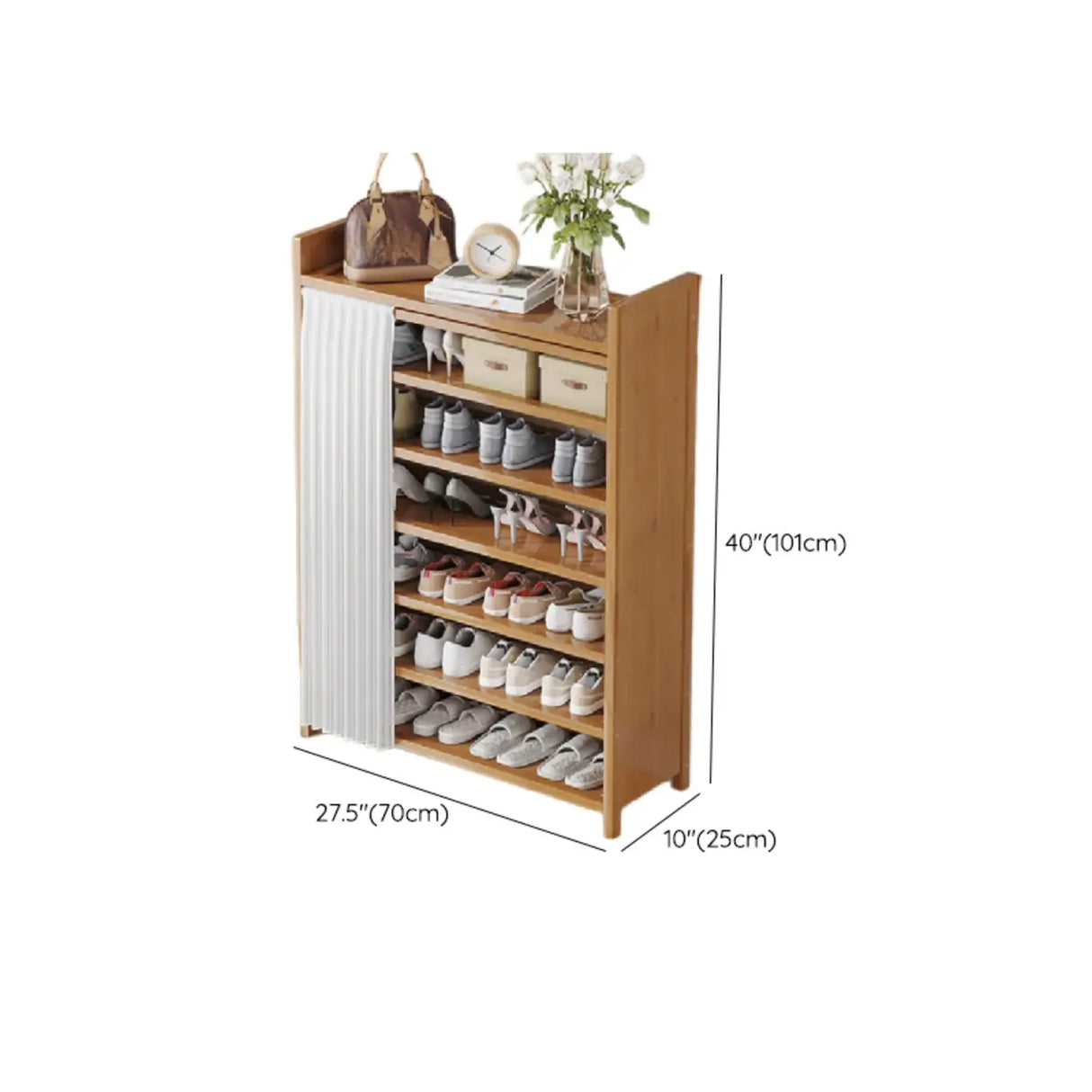 Foldable Tall Brown Bamboo Storage Freestanding Shoe Rack Image - 35