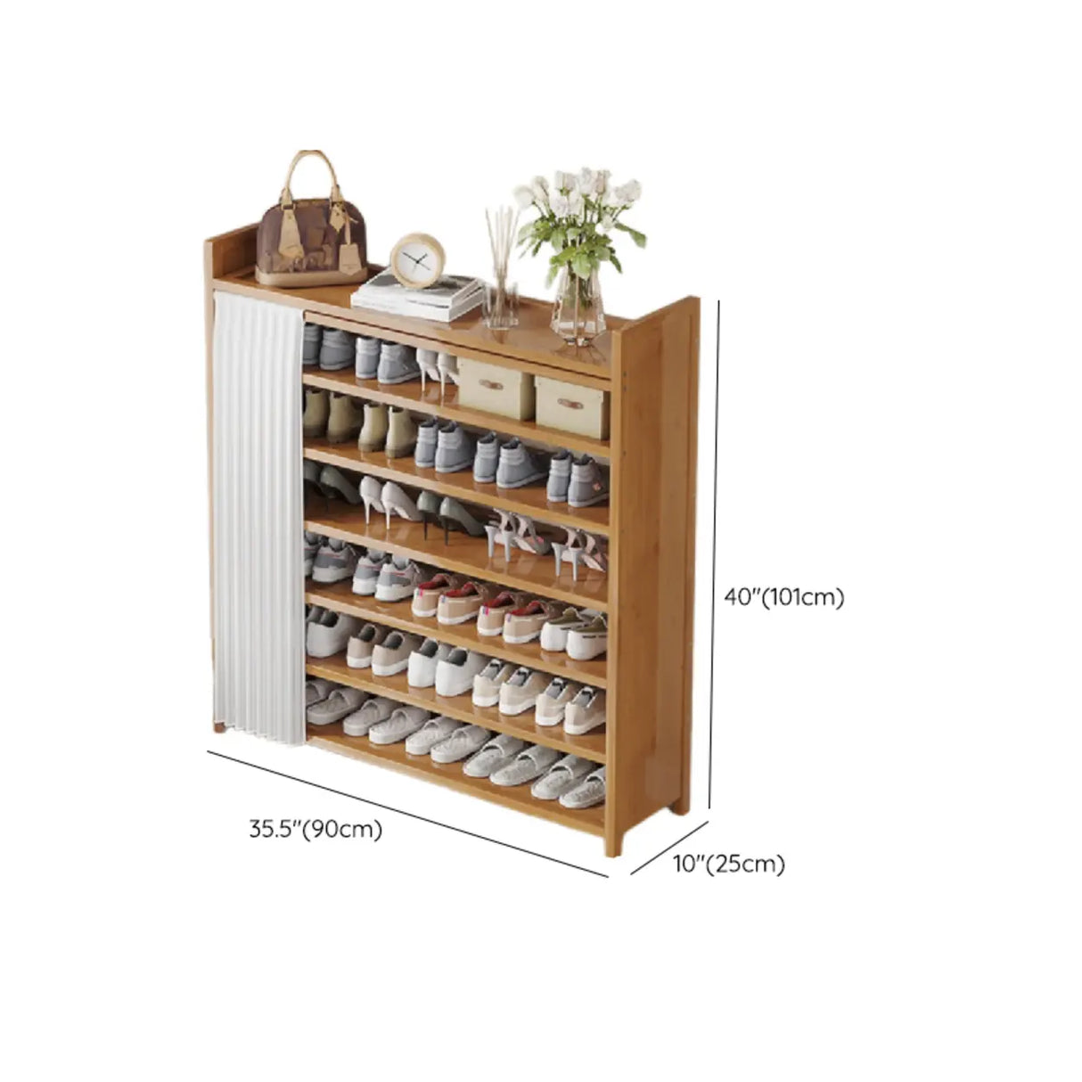 Foldable Tall Brown Bamboo Storage Freestanding Shoe Rack Image - 36