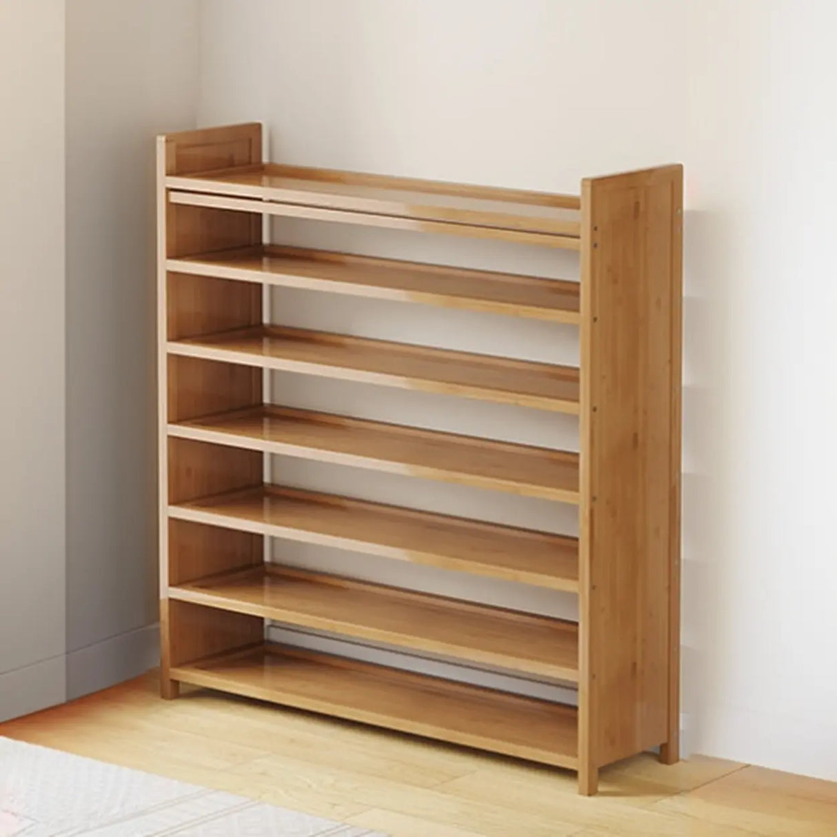 Foldable Tall Brown Bamboo Storage Freestanding Shoe Rack Image - 4